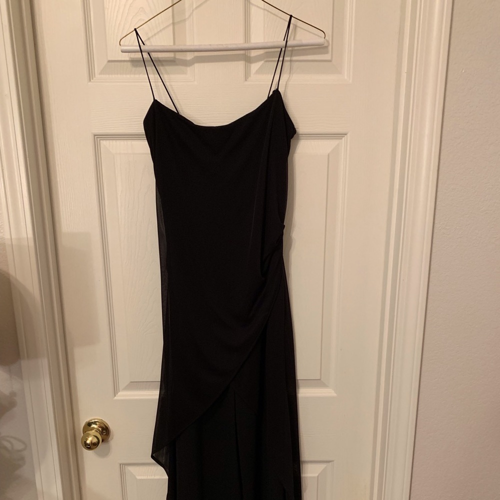 Cache Black One Piece Romper; Satin, Chiffon